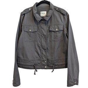 Mudd Gray Twill Jacket Women's XL Utility Military Style Full Zip‎ Lightweight